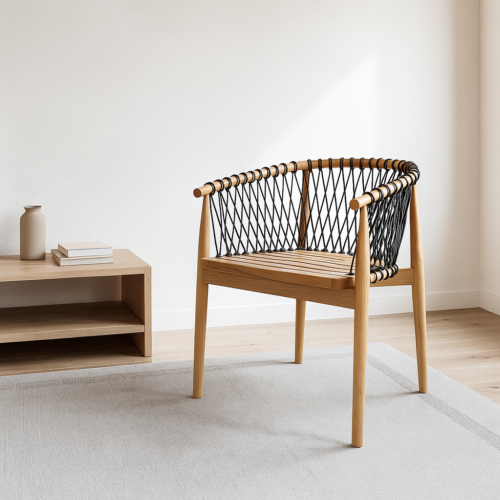 Exo Arm Chair – Teak Wood & Polyrope Elegance