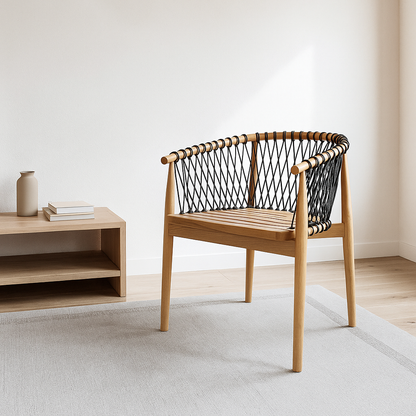 Exo Arm Chair – Teak Wood & Polyrope Elegance